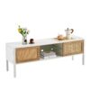 Rattan TV Cabinet With Variable Color Light Strip, Double Sliding Doors For Storage, Adjustable Shelf, Metal Legs, TV Console For Living Room - White - Image 7