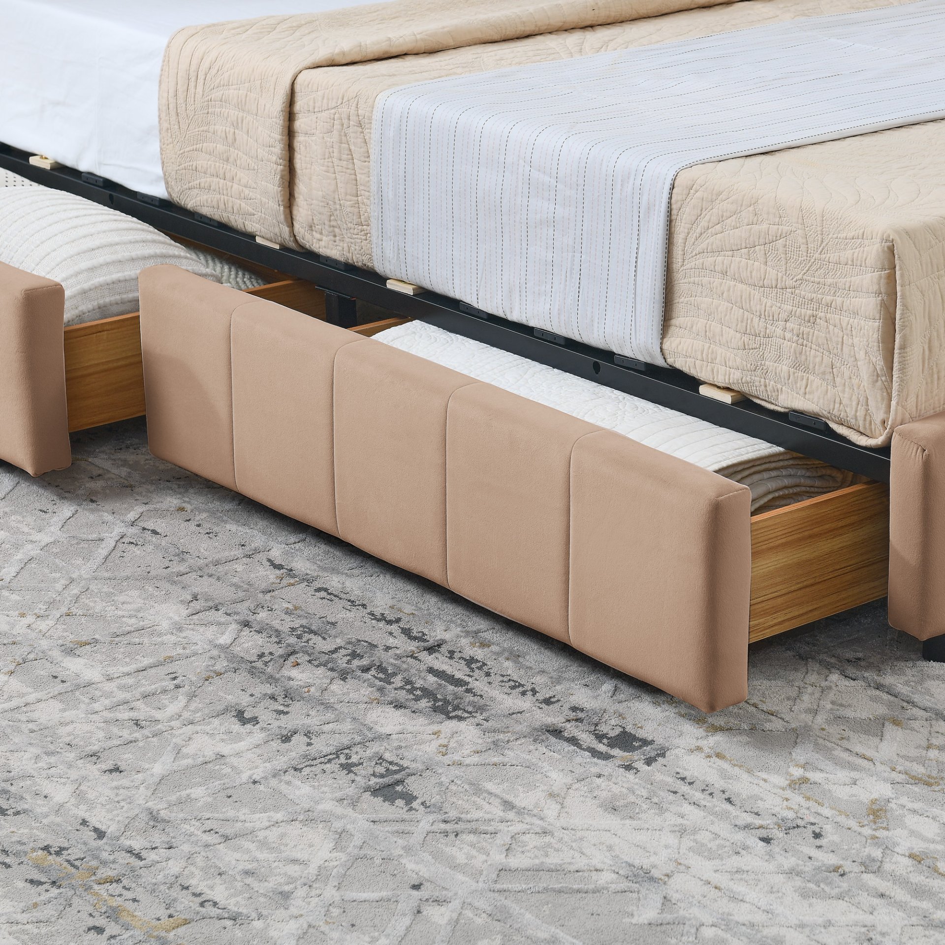 Mid Century Upholstered Tufted Full Size Storage Bed Frame With Backrest And Armrests - Pink - Image 10