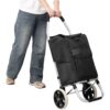 Foldable Shopping Trolley With Wheels And Removable Waterproof Bag - Black - Image 2