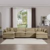 Modern Corduroy Upholstered 4 Seater Sofa With 3 Footstools - Tan - Image 13