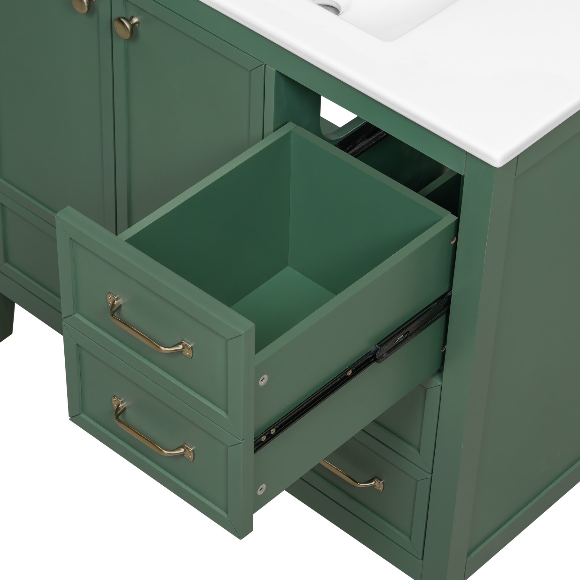 Elegant Vintage 36" Bathroom Vanity With Sink And Soft Closing Door, 4 Drawers Of Different Sizes Frame - Green - Image 22