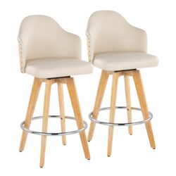 Ahoy - Contemporary Fixed Height Counter Stool With Swivel With Round Footrest (Set of 2) - Natural / Cream
