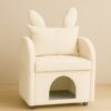 Bunny Ear Pet Friendly Armchair With Hidden Pet House With Storage Pocket For Bedroom & Living Room - Beige - Image 4
