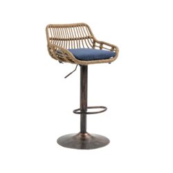 Modern Swivel Bar Stools (Set of 2) Adjustable Counter Height Chairs With Footrest Linen - Blue