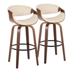 Symphony - Mid-Century Modern Fixed Height Barstool With Swivel With Round Footrest (Set of 2) - Walnut / Black