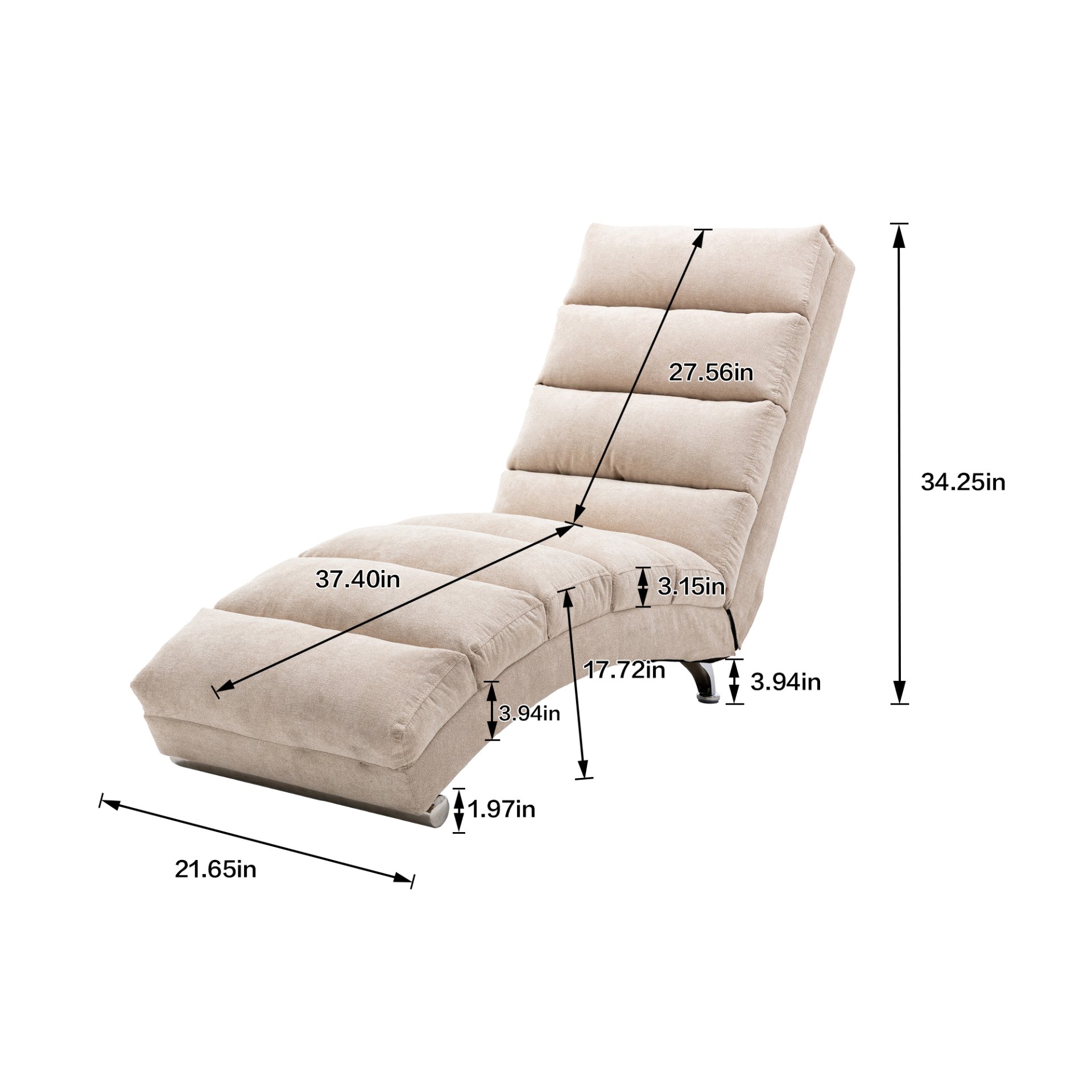Linen Massage Chaise Lounge Indoor With Remote Control, Ergonomic Electric Massage Lounger - Beige - Image 3