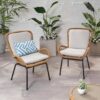 Outdoor Wicker Club Chair With Cushions (Set of 2) - Light Brown - Image 2