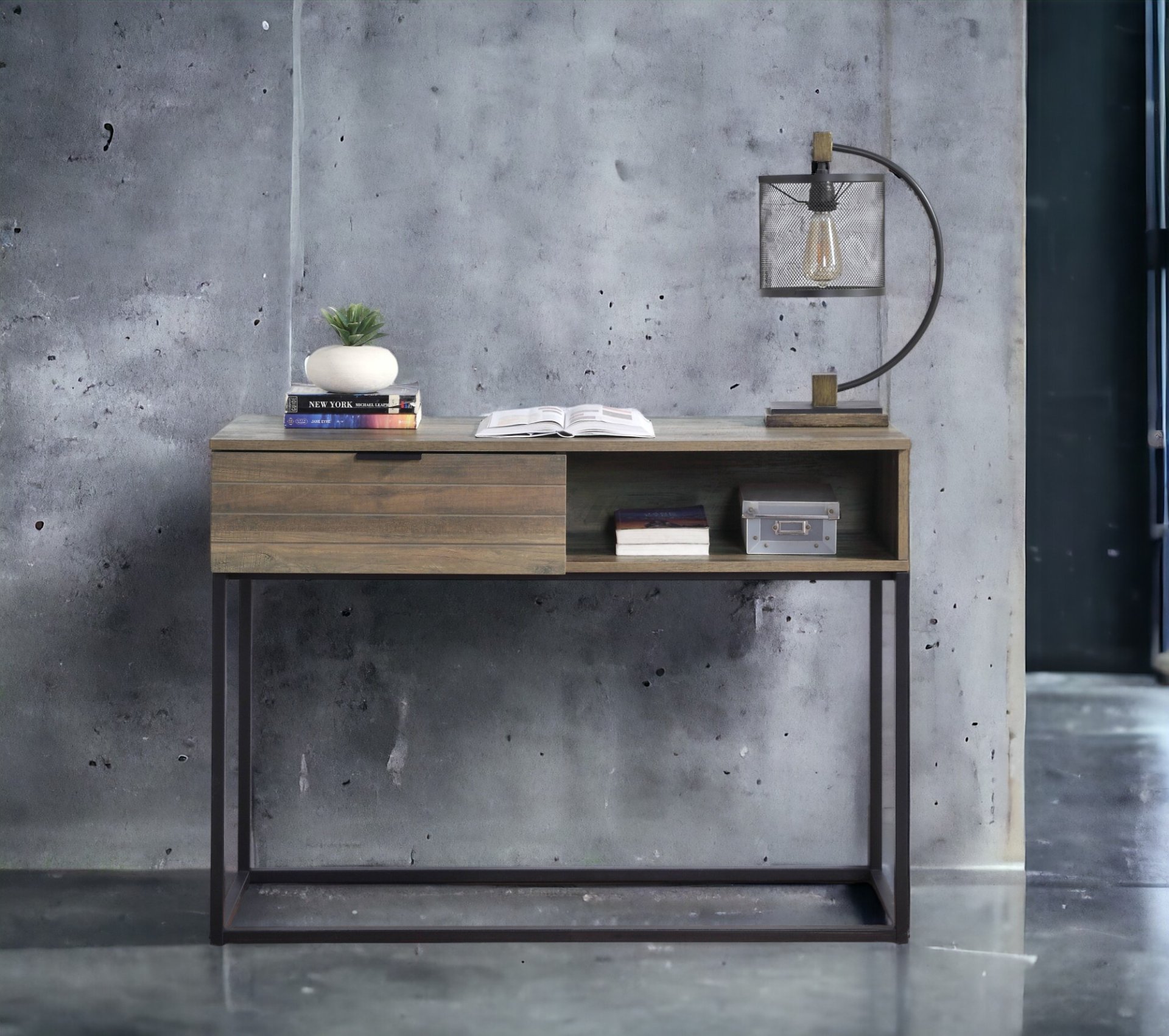 Galeno - Legs Writing Desk - Rustic Oak / Black - Image 8