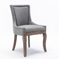 Ultra Side Dining Chair,Thickened Fabric Chairs With Neutrally Toned Solid Wood Legs, Bronze Nail Head (Set of 2) - Gray