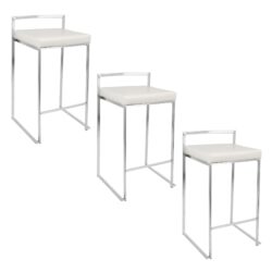 Fuji - Contemporary, Stackable Counter Stool (Set of 3) - White