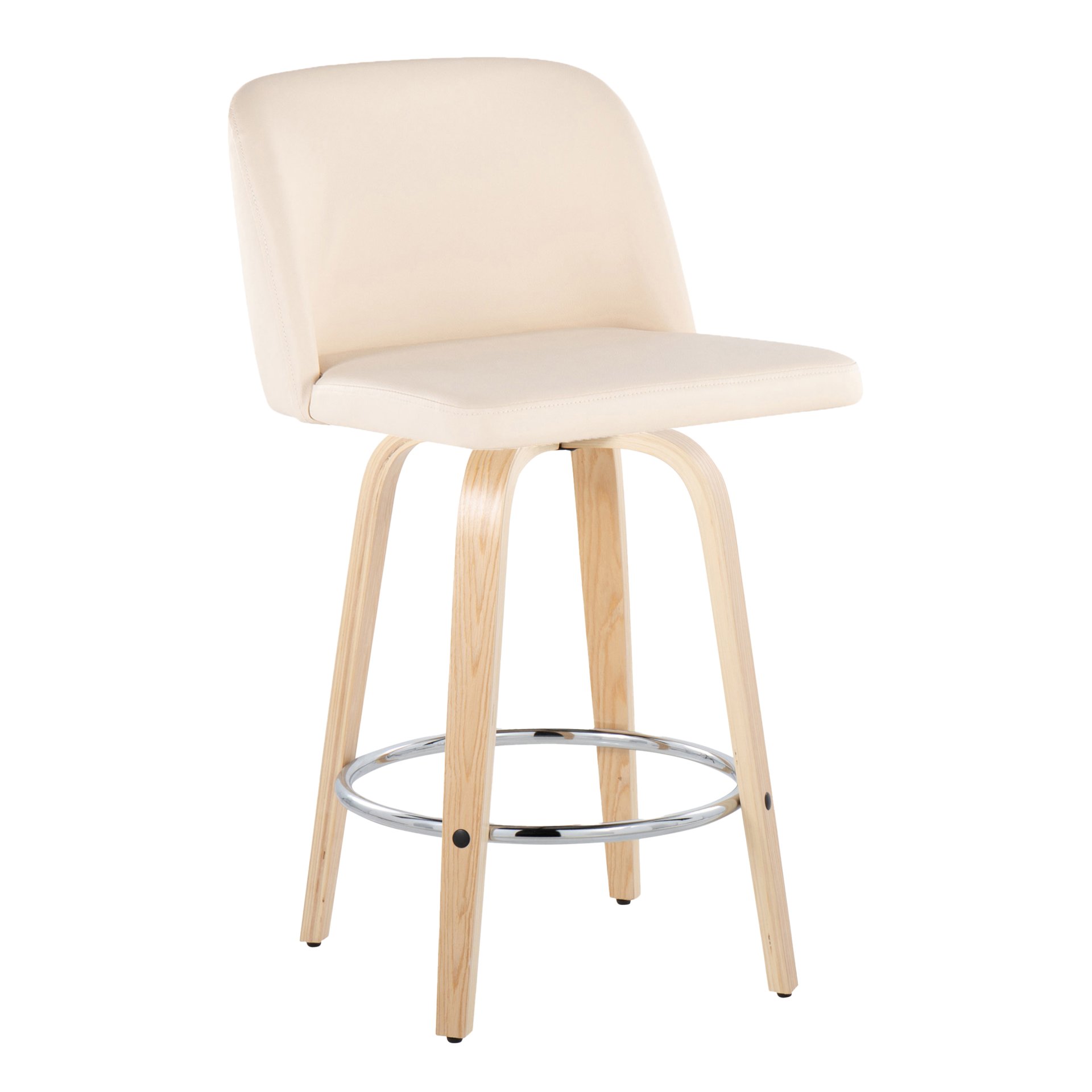Toriano - Contemporary Fixed Height Counter Stool With Swivel & Round Footrest (Set of 2) - Natural / Cream - Image 2