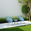 3 Piece Rattan Outdoor Seating Set With Glass Top Table Frame - Turquoise - Image 2