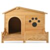 Wooden Dog House Outdoor With Porch, Dog Kennel With Water Resistant Asphalt Roof And Fencing, Indoor & Outdoor Dog Crate With Paw Print, Medium - Nature - Image 10