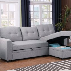 Upholstered Pull Out Sectional Sofa With Chaise - Light Gray