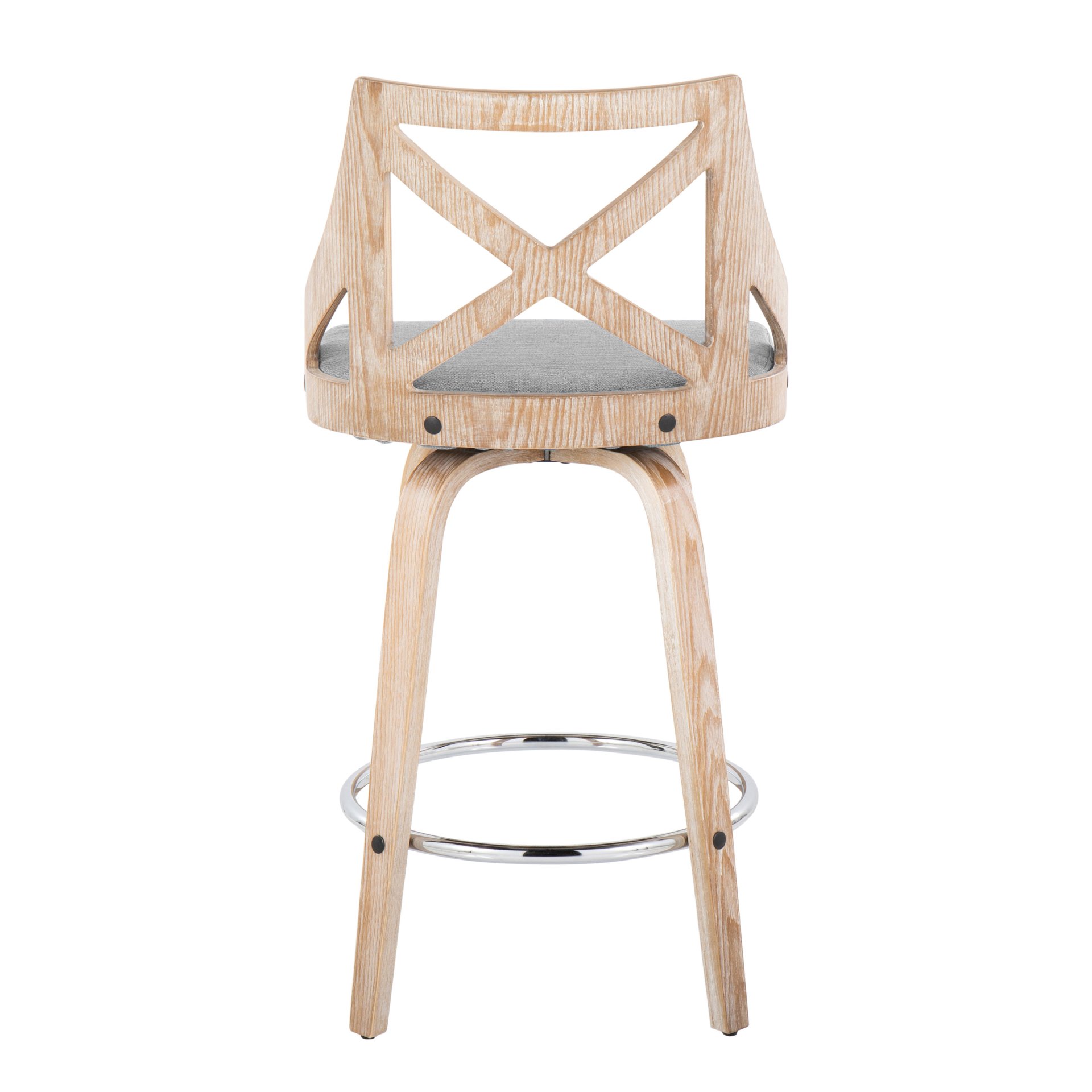 Charlotte - Farmhouse Fixed Height Counter Stool With Swivel With Round Footrest (Set of 2) - White Washed / Light Gray - Image 5