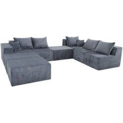 Luxury Modular U Shaped Sectional Sofa With Chaise Lounge And Bed Corduroy Upholstery - Gray