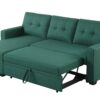 Upholstered Pull Out Sectional Sofa With Chaise - Green - Image 6