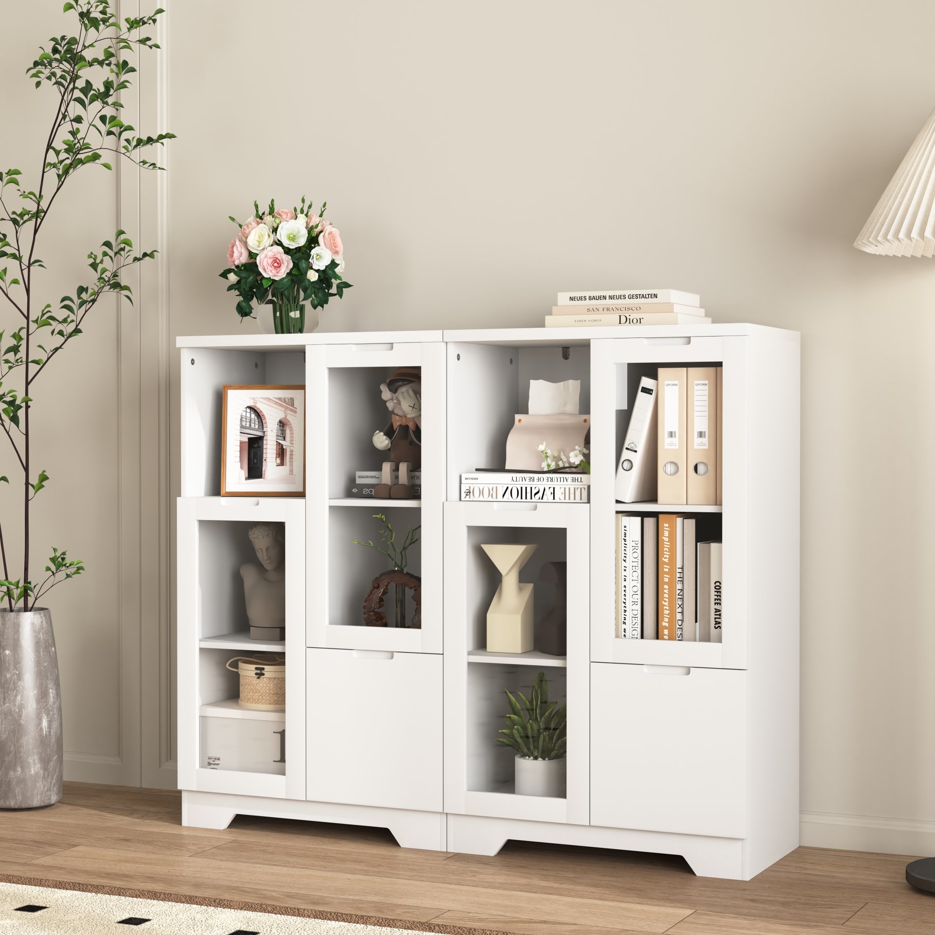 Modern Painted Cabinet With Glass Doors And Drawer - White - Image 7