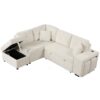 Convertible Sleeper, Sectional Pull Out Sofa Bed With Storage Ottoman, 2 Throw Pillows, 2 Stools, Wireless Charger And Two Hidden USB Ports For Living Room - Cream - Image 19