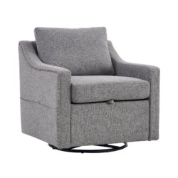 Linen Fabric 360° Swivel Accent Chair With Upholstered Back Pillow And Armrest Rivets - Gray