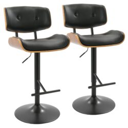 Lombardi - Mid-Century Modern Adjustable Barstool With Swivel (Set of 2) - Black / Walnut / Black