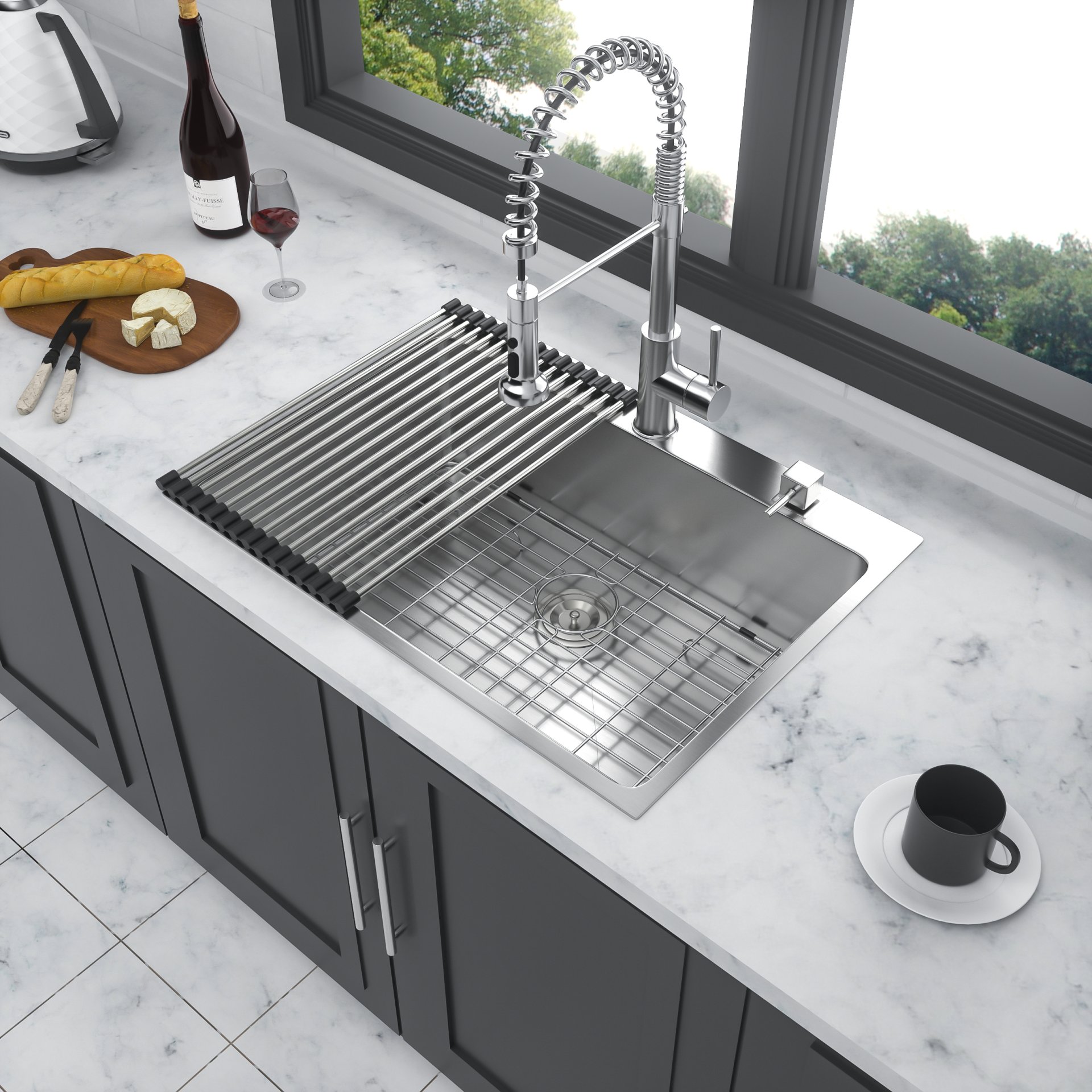 Stainless Steel Drop In Kitchen Sink 25" Topmount 16 Gauge R10 Deep Single Bowl - Black / Gray - Image 2
