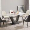63" Modern Artificial Stone Panel V-Shaped Metal Legs, Can Accommodate 6-8 People - White / Gray - Image 2