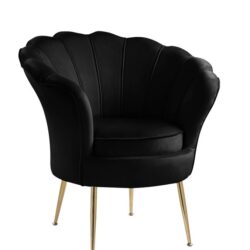 Angelina - Velvet Scalloped Back Barrel Accent Chair With Metal Legs - Black