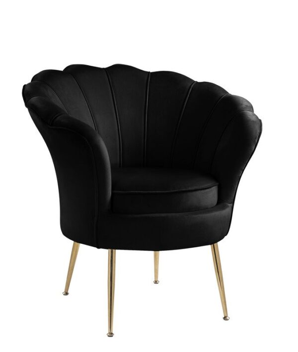Angelina - Velvet Scalloped Back Barrel Accent Chair With Metal Legs - Black
