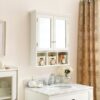 Bathroom Storage Cabinet, Medicine Cabinets For Bathroom With Mirror, 2 Doors 2 Adjustable Shelf & 3 Christmas Style Storage Basket - White - Image 5