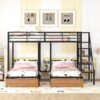 Full Over Twin-Twin Triple Bunk Bed With Drawers And Staircase - Black - Image 25