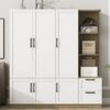 3 Door Storage Wardrobe For Dedroom With Shelves And 2 Drawers, Side Storage Shelves - White - Image 16