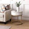 Modern Nightstand With Drawer, Marble Round End Table - White - Image 2