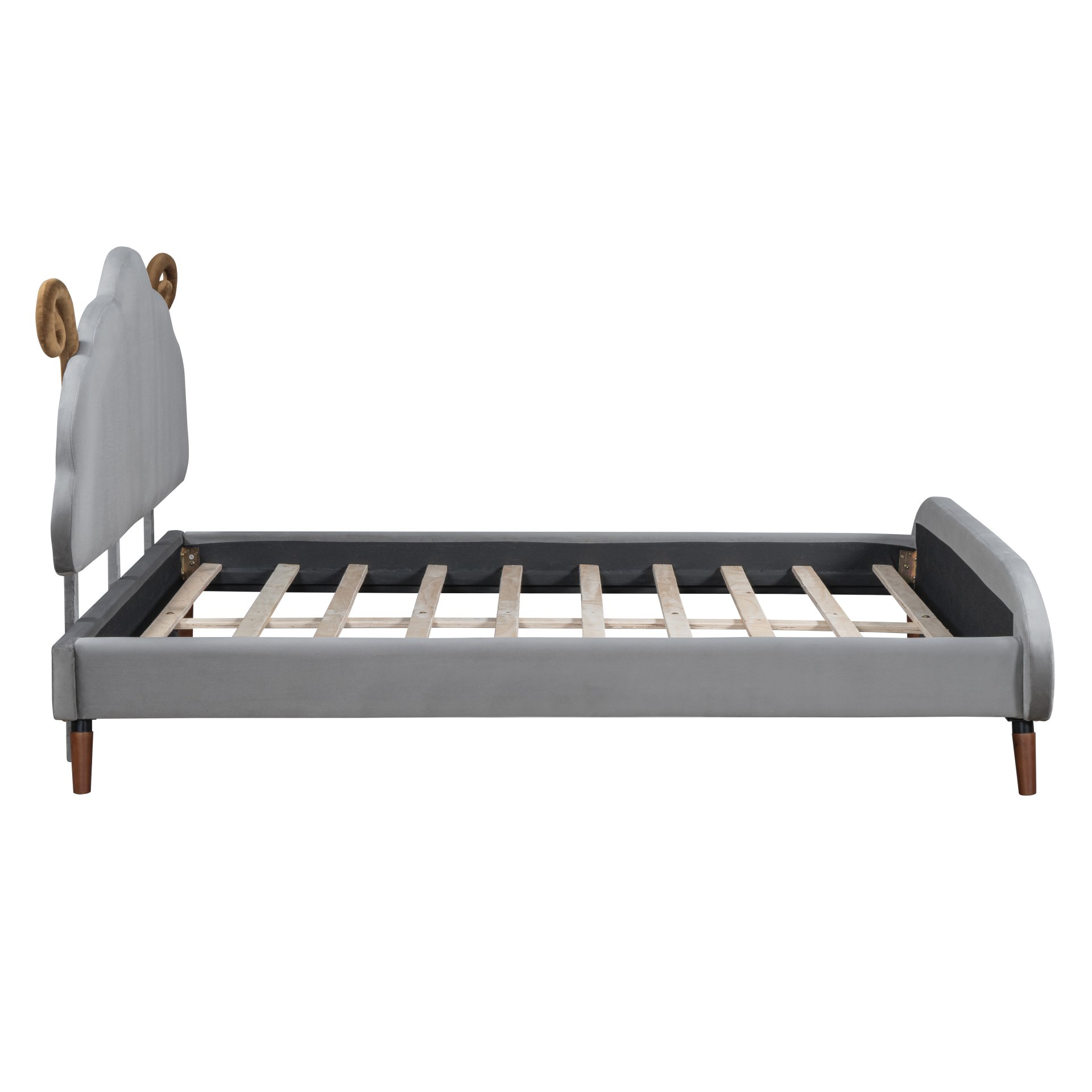 Full Size Upholstered Platform Bed With Sheep Shaped Headboard - Gray - Image 5