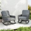 Contemporary Minimalist Wicker Rocking Chair & Soft Polyester Cushions And Durable Wooden Frame (Set of 2) - Gray - Image 2