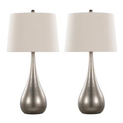 Pebble - Contemporary Table Lamp (Set of 2) - Aged Pewter / Natural