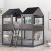 Full Over Full Bunk Bed With Roof, Window, Guardrail, Ladder - Antique Gray - Image 16