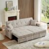 3 In 1 Convertible Sleeper Sofa Bed, Modern Fabric Loveseat Futon Sofa Couch Pullout Bed, Small Love Seat Lounge Sofa Reclining Backrest, Pillows, Pockets, Home Furniture For Living Room - Beige - Image 4