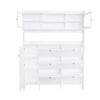 Multifunctional Tipping Bucket Shoe Cabinet With Storage Shelf & 6 Flip Drawers, Large Hall Tree With Tempered Glass Doors, Foyer Cabinet With 4 Hooks For Hallway - White - Image 12