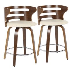 Cosini - Mid-Century Modern Counter Stool With Swivel (Set of 2) - Walnut / Cream
