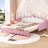 Twin Extending Daybed With LED Lights, Modern Upholstered Princess Daybed With Crown Headboard - Pink - Image 4