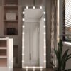 Hollywood - Full Length Mirror With Lights Full Body Vanity Mirror With 3 Color Modes Lighted Standing Floor Mirror For Dressing Room Bedroom Wall Mounted Touch Control - Silver - Image 2