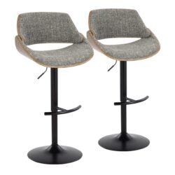 Fabrizzi - Mid-Century Modern Adjustable BarStool With Rounded T Footrest (Set of 2) - Walnut / Black / Gray