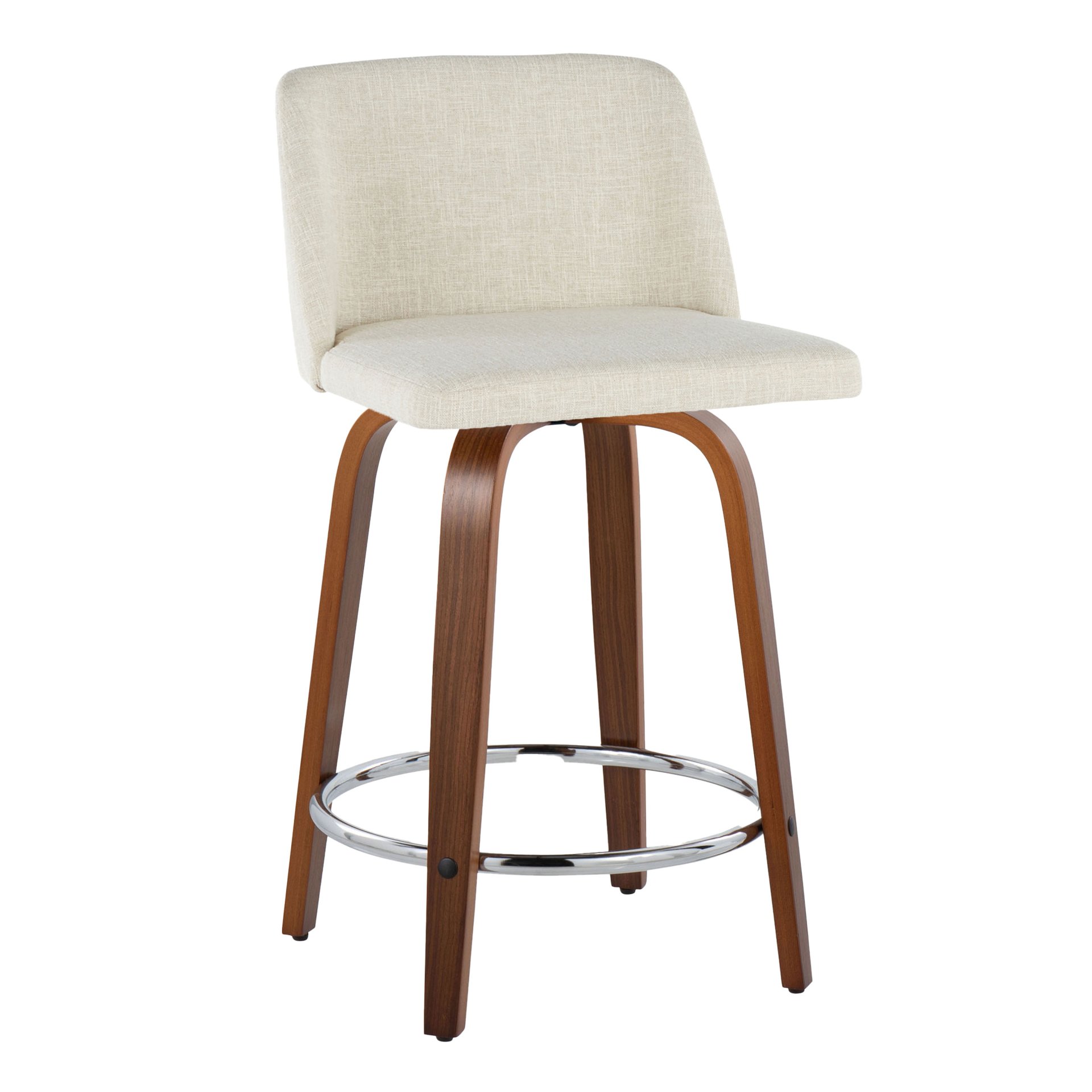 Toriano - Mid-Century Modern Fixed Height Counter Stool Swivel With Round Footrest (Set of 2) - Walnut / Cream - Image 2
