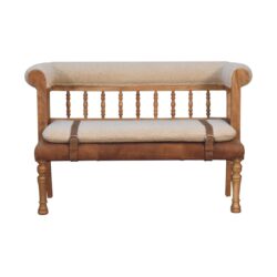 Strapped Hallway Bench - Cream / Brown
