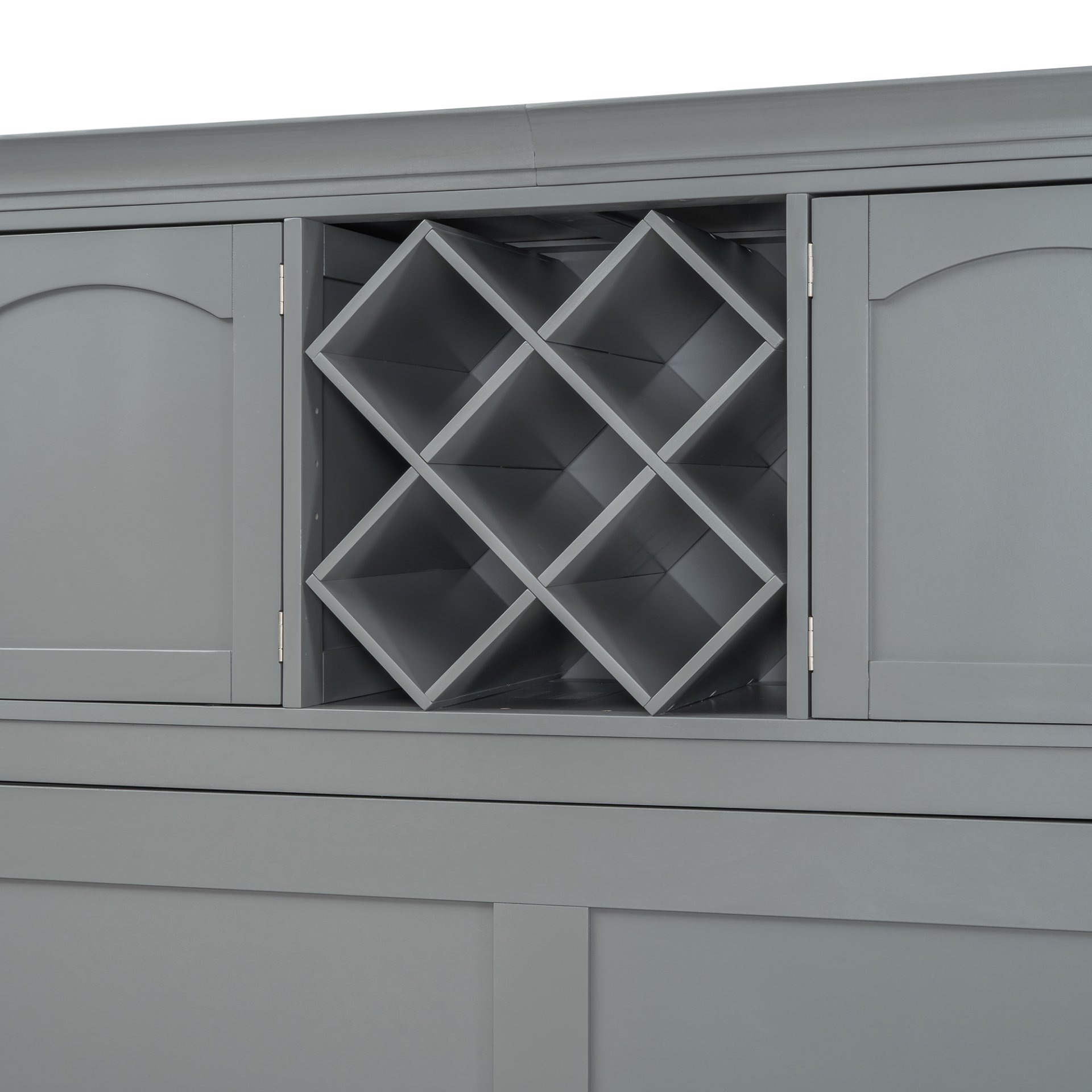 Queen Size Murphy Wall Bed With Top Cabinets & Wine Rack - Gray - Image 7