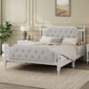 Full Size Traditional Style Solid Bed Frame With Upholstered Tufted Headboard, No Box Spring Needed - Antique White - Image 4