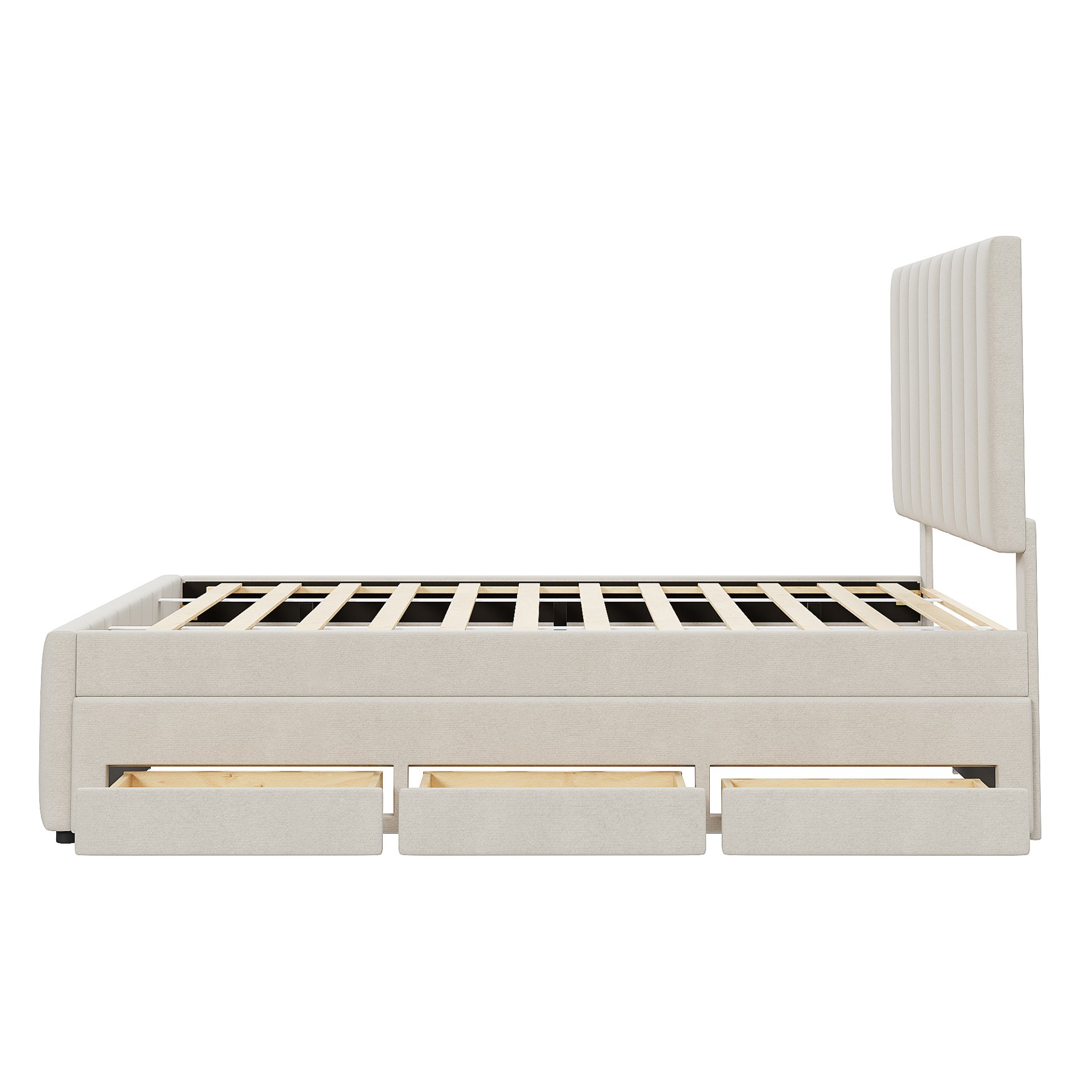 Full Size Upholstered Platform Bed With Twin Size Trundle And 3 Drawers - Beige - Image 9