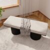 Upholstered Bench With Black Chunky Legs Boucle Contemporary Style Bed-End Bench For Bedroom Living Room - Light Gray - Image 4