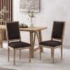 French Country Style Dining Chair Set With Upholstered Seats And Cane Backrest - Brown - Image 5